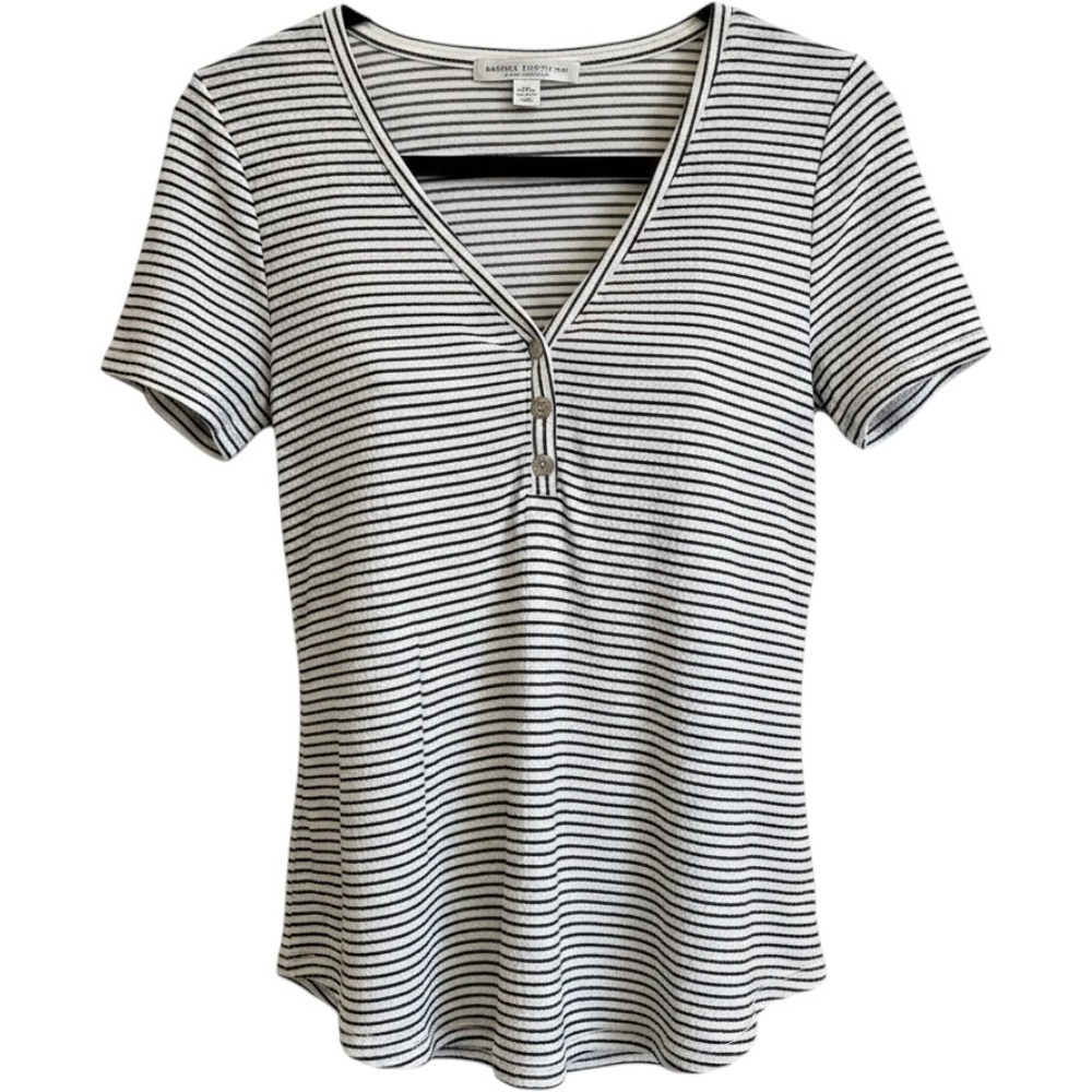 XS Green Envelope Los Angeles V-neck button up black white stripe stretch soft
